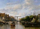 Famous Canal Paintings - A Busy Canal in a Dutch Town